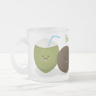 Taza De Cristal Esmerilado Ilustracion personalizado de cocos kawaii alegres