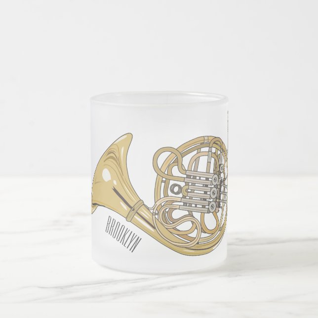 Taza De Cristal Esmerilado Ilustracion personalizado de cuerno francés (Centro)