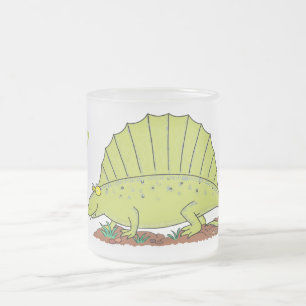 Taza De Cristal Esmerilado Ilustracion personalizado de dimetrodon verde lind