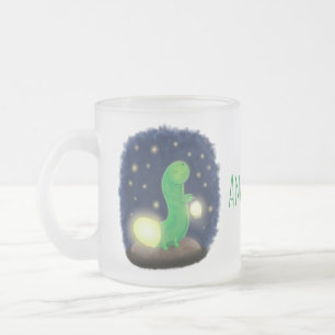 Taza De Cristal Esmerilado Ilustracion personalizado de gusano de brillo verd