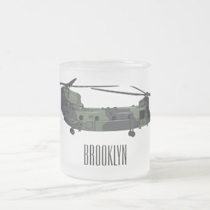 Taza De Cristal Esmerilado Ilustracion personalizado de helicóptero del ejérc