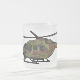Taza De Cristal Esmerilado Ilustracion personalizado de helicópteros del ejér