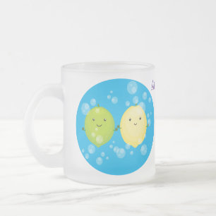 Taza De Cristal Esmerilado Ilustracion personalizado de lima de limón feliz