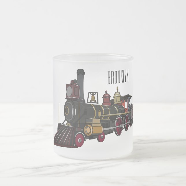 Taza De Cristal Esmerilado Ilustracion personalizado de locomotora de vapor (Centro)