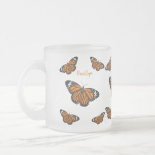 Taza De Cristal Esmerilado Ilustracion personalizado de mariposa monarca