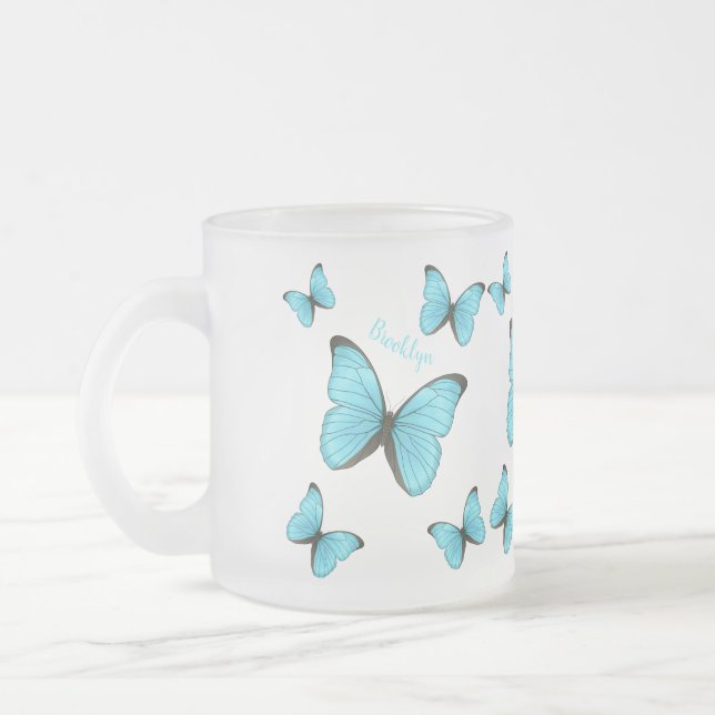 Taza De Cristal Esmerilado Ilustracion personalizado de mariposas morfo (Izquierda)