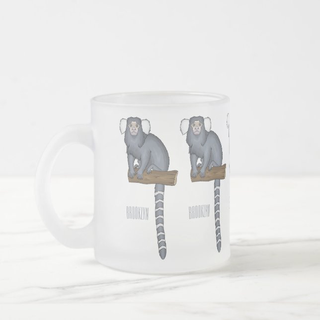 Taza De Cristal Esmerilado Ilustracion personalizado de marmoset común (Izquierda)