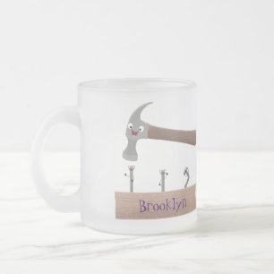 Taza De Cristal Esmerilado Ilustracion personalizado de martillo y clavos lin
