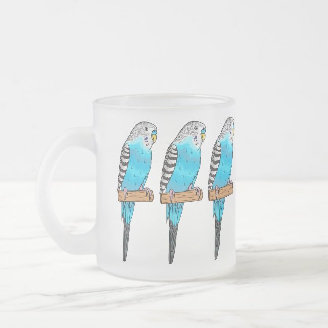 Taza De Cristal Esmerilado Ilustracion personalizado de pájaro budgerigar azu (Izquierda)