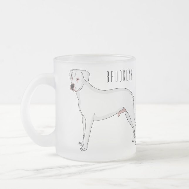 Taza De Cristal Esmerilado Ilustracion personalizado de perro argentino Dogo (Izquierda)