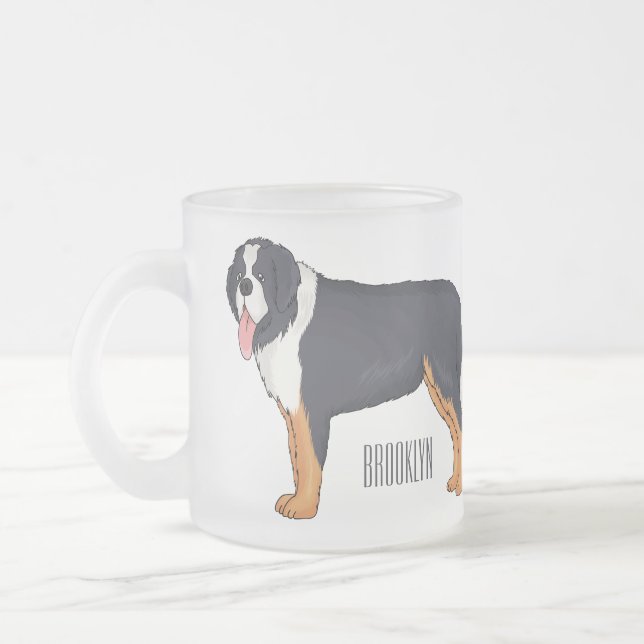 Taza De Cristal Esmerilado Ilustracion personalizado de perro de montaña de B (Izquierda)