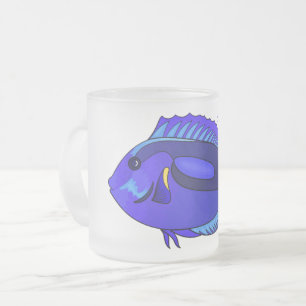 Taza De Cristal Esmerilado Ilustracion personalizado de pescado tang azul