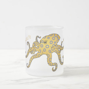 Taza De Cristal Esmerilado Ilustracion personalizado de pulpo de anillo azul