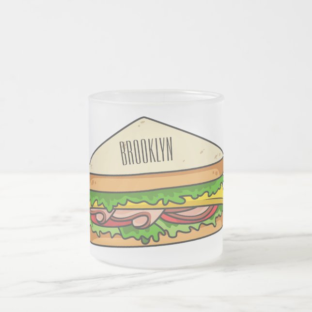 Taza De Cristal Esmerilado Ilustracion personalizado de sándwich (Centro)