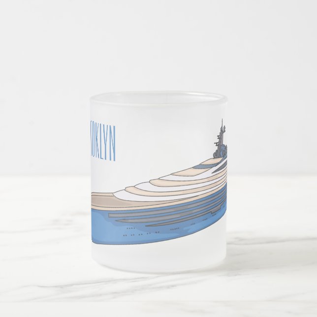 Taza De Cristal Esmerilado Ilustracion personalizado de yates (Centro)