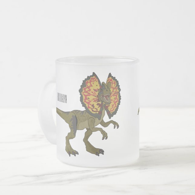 Taza De Cristal Esmerilado Ilustracion personalizado Dilophosaurus (Anverso izquierdo)