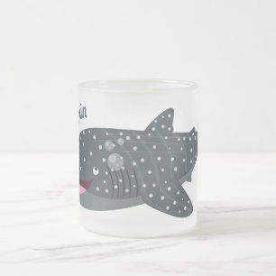 Taza De Cristal Esmerilado Ilustracion personalizado feliz de tiburón ballena