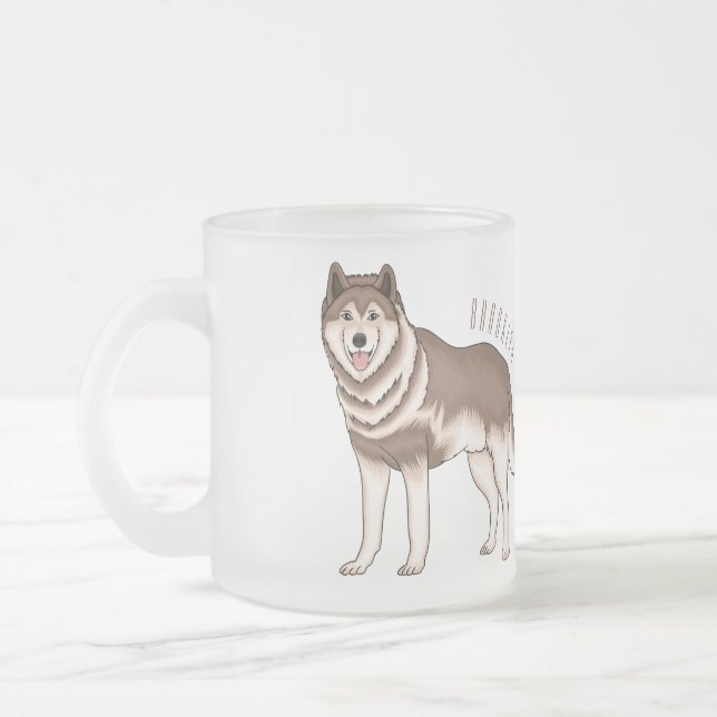 Taza De Cristal Esmerilado Ilustracion personalizado husky siberiano (Izquierda)