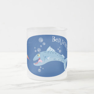 Taza De Cristal Esmerilado Ilustracion personalizado pescador hambriento de b
