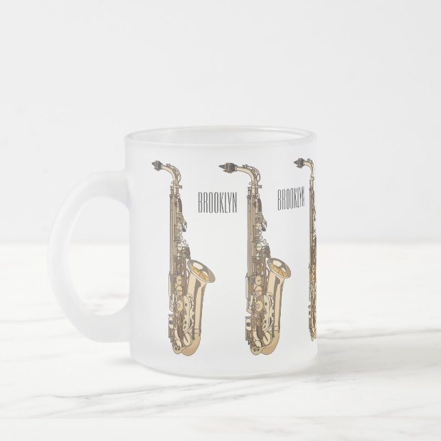 Taza De Cristal Esmerilado Ilustracion personalizado saxofón (Izquierda)