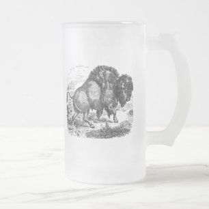 Taza De Cristal Esmerilado Ilustracion retro del animal del bisonte del