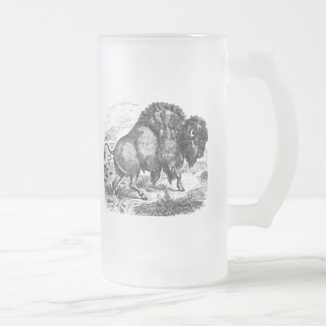 Taza De Cristal Esmerilado Ilustracion retro del animal del bisonte del (Derecha)