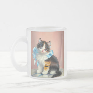 Taza De Cristal Esmerilado Ilustracion Vintage Calico Kitten