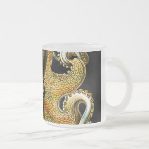 Taza De Cristal Esmerilado Ilustración Vintage de Pulpo Dorado