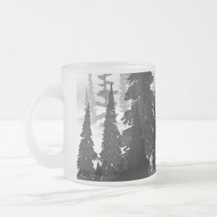 Taza De Cristal Esmerilado Impresión de Arte en Acuarela de Bosque de Pinos M