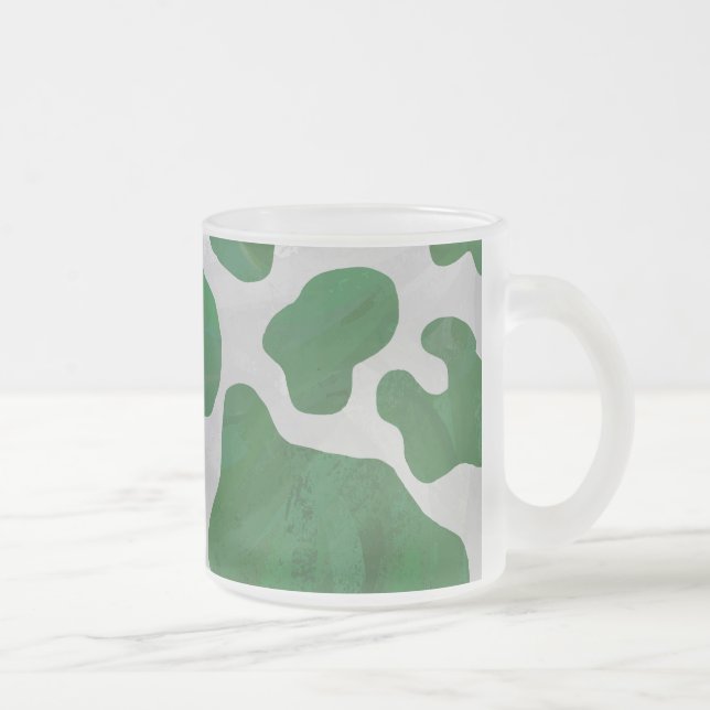 Taza De Cristal Esmerilado Impresión verde y blanca de vaca (Derecha)