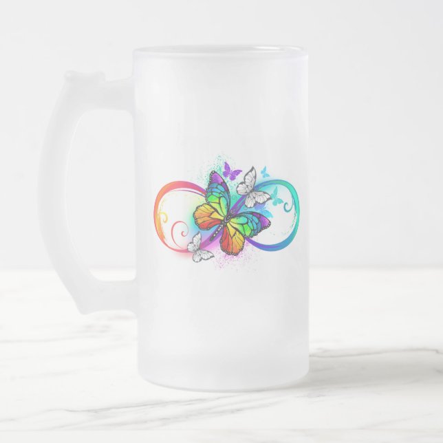 Taza De Cristal Esmerilado Infinidad brillante con la mariposa arcoiris (Izquierda)