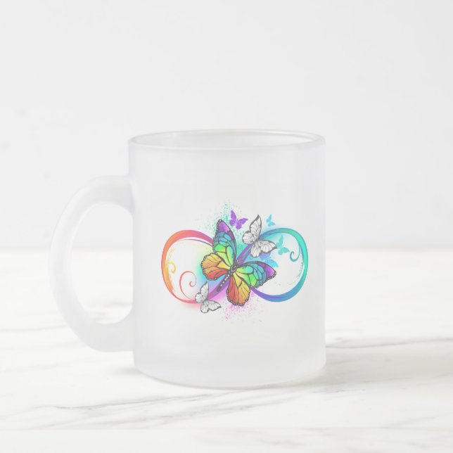 Taza De Cristal Esmerilado Infinidad brillante con la mariposa arcoiris (Izquierda)