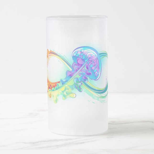 Taza De Cristal Esmerilado Infinidad con las medusas del arcoiris (Centro)