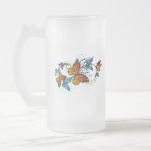 Taza De Cristal Esmerilado Infinidad de Mariposas Monarca