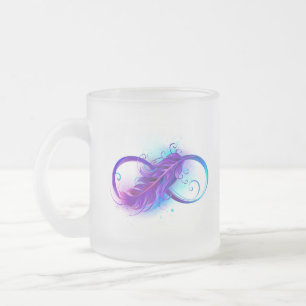 Taza De Cristal Esmerilado Infinito con plumas púrpura