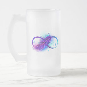 Taza De Cristal Esmerilado Infinito con plumas púrpura