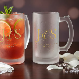 Taza De Cristal Esmerilado Iniciales de boda simplemente elegantes en oro ID1