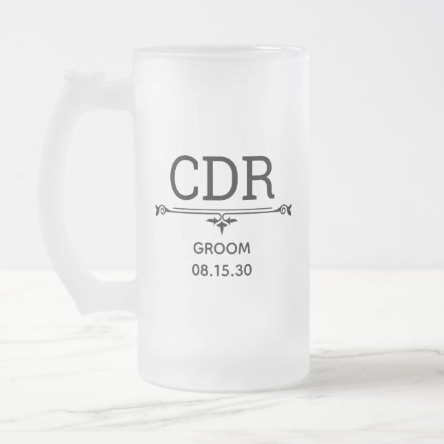 Taza De Cristal Esmerilado Iniciales de Groom (Izquierda)