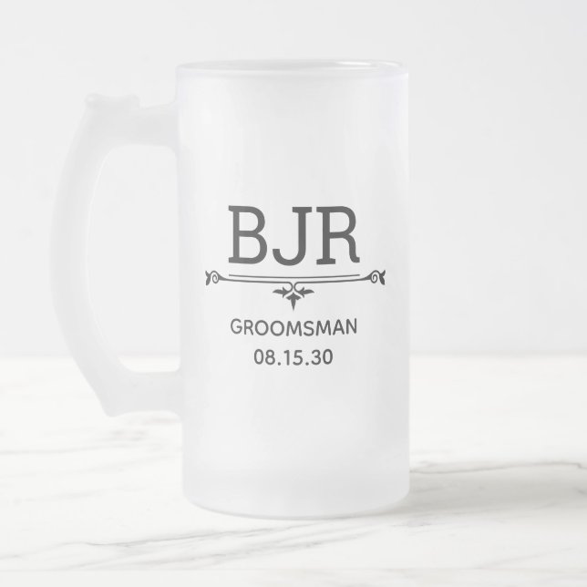 Taza De Cristal Esmerilado Iniciales de Groomsman (Izquierda)