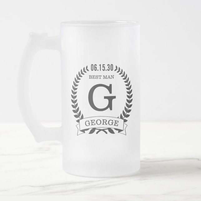 Taza De Cristal Esmerilado Iniciales del Padrino de Boda (Izquierda)