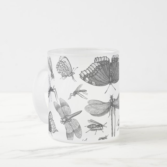 Taza De Cristal Esmerilado insectos-animales-línea-arte-mariposa (Anverso izquierdo)