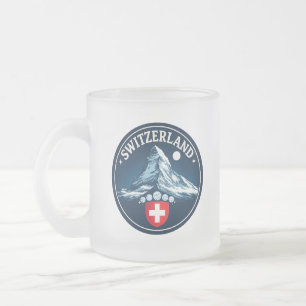 Taza De Cristal Esmerilado Insignia del Patrimonio del Matterhorn de Suiza
