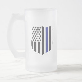 Taza De Cristal Esmerilado Insignia delgada de la Línea Azul, apoyo a la poli
