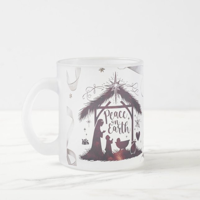 Taza De Cristal Esmerilado Intricate Nativity Frosted Glass Festive Peace Mug (Izquierda)