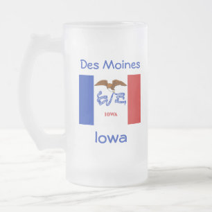 Taza De Cristal Esmerilado Iowa Flag Map City Mug
