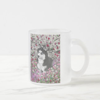 Taza De Cristal Esmerilado Irie el husky siberiano en flores