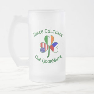 Taza De Cristal Esmerilado Irlanda Checa USA Trébol Bandera Personalizada