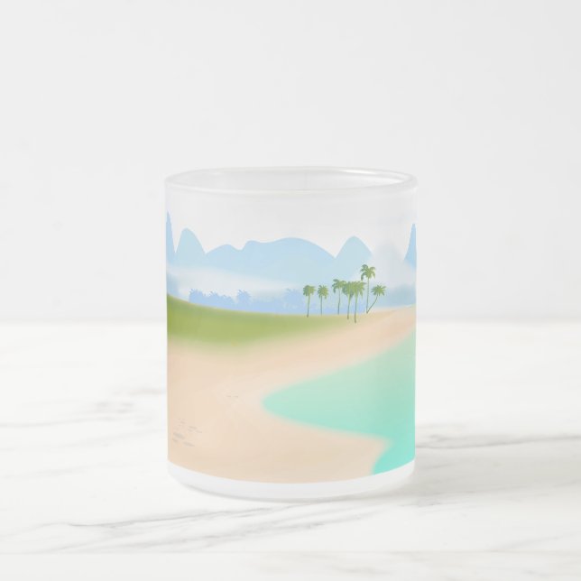 Taza De Cristal Esmerilado Isla Tropical (Centro)