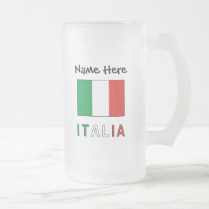 Taza De Cristal Esmerilado Italia y Bandera Italiana con Tu Nombre