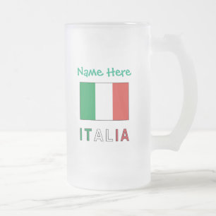 Taza De Cristal Esmerilado Italia y Bandiera Italiana Personalización Verde